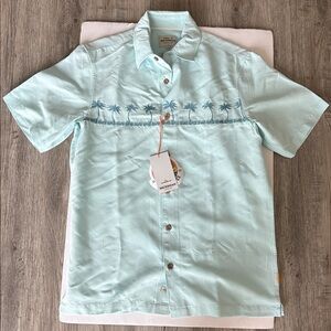 Quiksilver Waterman Tahiti Palms Cool Blue Short Sleeve Shirt NWT